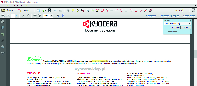 Przeszukiwalny plik PDF za pomocą Kyocera Scan Extension Kit